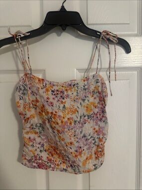 H&M White Floral Tie-Shoulder Tank Top